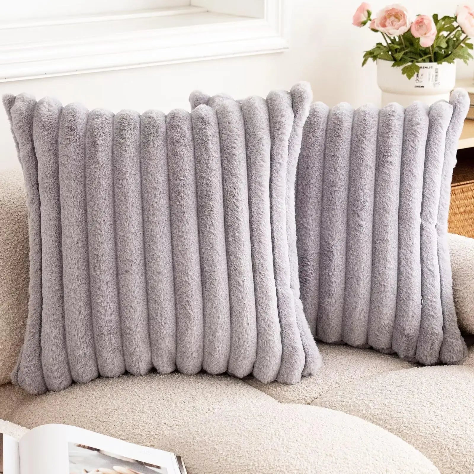 Faux Fur Striped Cushion Cover, 45 x 45 cm