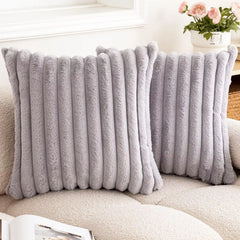 Faux Fur Striped Cushion Cover, 45 x 45 cm