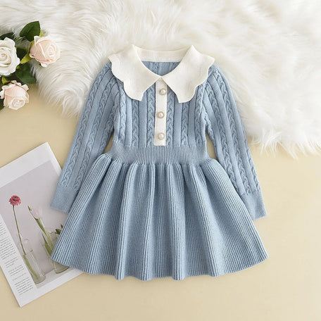 Girls' Ruffle Collar Knitted Jumper Dress