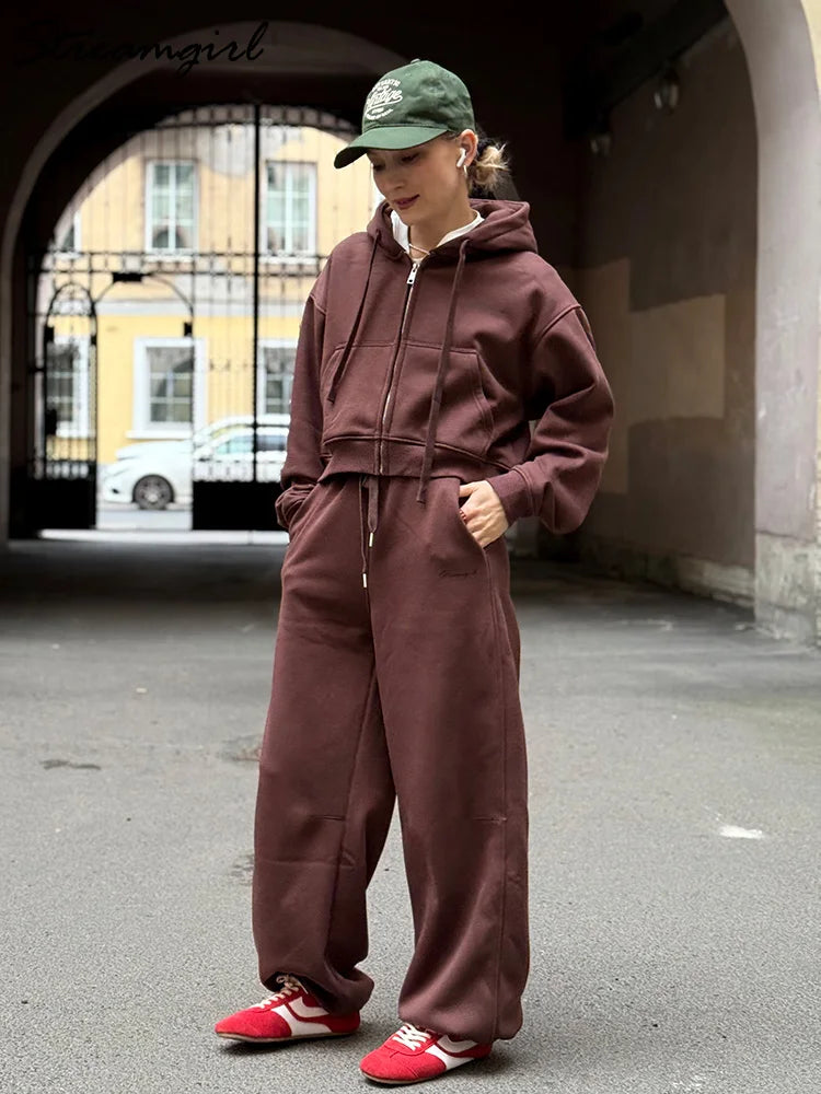 Women's Fleece Crop Hoodie and Joggers Set