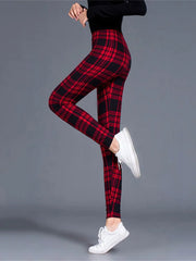 Women's High-Waisted Plaid Leggings – Push-Up Fitness & Casual Trousers