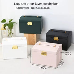 Three Tier Jewellery Box with Drawers, Faux Leather
