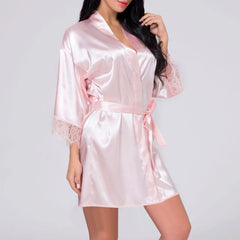 Satin Lace Kimono Robe