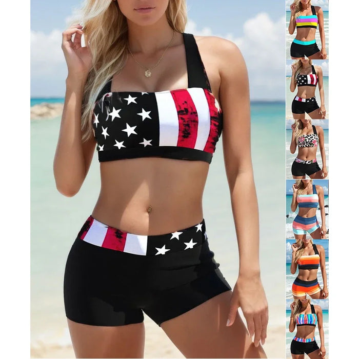 StarSpangle Double Strap Bikini, American Flag Print Two-Piece Swimsuit, image 2