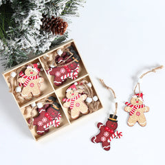 Wooden Christmas Gnome and Santa Decorations, Box of 12