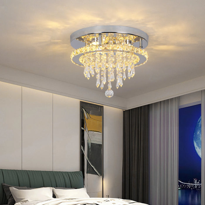 Minimalist Square Crystal LED Ceiling Light, Modern Flush Mount Chandelier