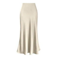 Women's Elegant Satin Fishtail Skirt – High Waist A-Line Office Wear