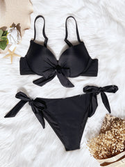 Sexy Front Bow Push-Up Bikini Set – High-Waist Two-Piece Swimsuit