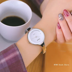 MOONBIFFY Minimalist Gold Cuff Women’s Quartz Watch