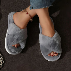 Women's Fluffy Cross-Band Slippers