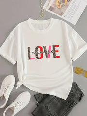 Love Letter Print Graphic T-Shirt – Casual Short Sleeve Women’s Tee