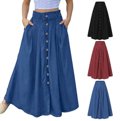 Women's High Waist A-Line Skirt – Casual Loose Fit with Pockets