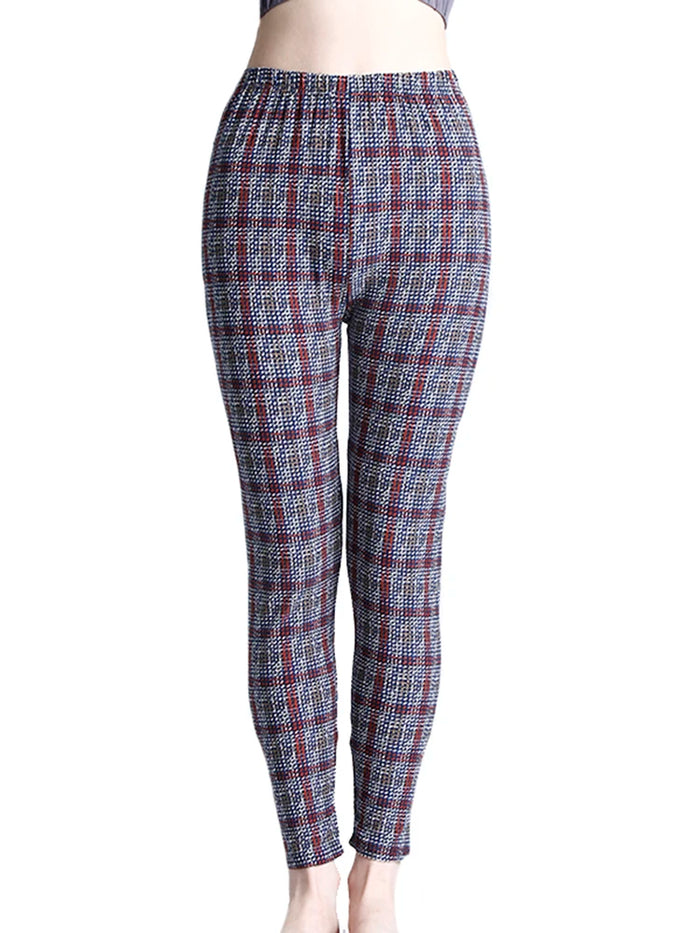 Women's High-Waisted Plaid Leggings, Push-Up Gym & Casual Trousers, Red Coffee Plaid