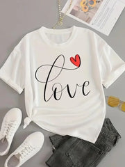 Love Letter Print Graphic T-Shirt – Casual Short Sleeve Women’s Tee