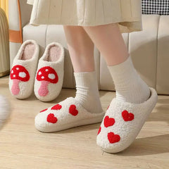 Rainbow Plush Smiling Peach Heart Winter Slippers