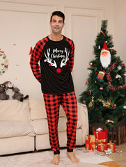 Festive Family Pyjama Set - Red Antler Top & Plaid Pants