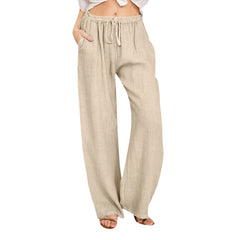 Women's High-Waisted Cotton Linen Wide-Leg Trousers – Casual Loose Fit