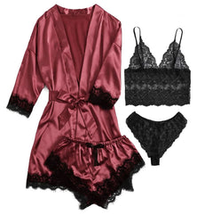 Satin Lace Trim Pajama Set