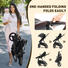 3-in-1 Luxurious Baby Stroller – High Landscape Travel Pram with Baby Carrier