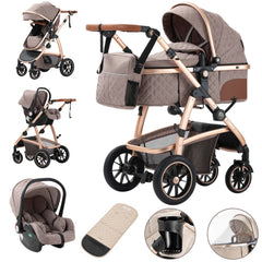 Luxurious 3-in-1 Baby Stroller – Portable High Landscape Folding Pram with Aluminum Frame