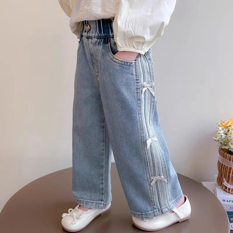 Girls' Bow Wide Leg Jeans