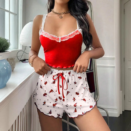 Luxe Lattice: Women's Lace Camisole Shorts Set