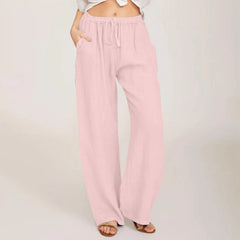 Women's High-Waisted Cotton Linen Wide-Leg Trousers – Casual Loose Fit