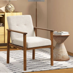 GOFLAME Modern Linen Accent Chair – Upholstered Armchair with Wooden Legs