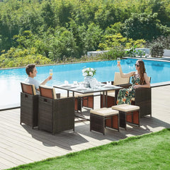 SONGMICS 9-Piece Rattan Garden Dining Set – Space-Saving Outdoor Furniture