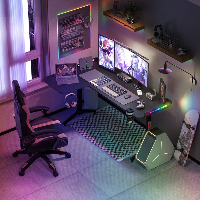 L-Shaped RGB Gaming Desk, Large Corner Computer Table with LED Lights, image 2