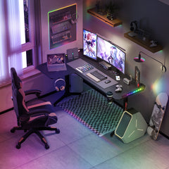 L-Shaped RGB Gaming Desk – Large Corner Computer Table with LED Lights
