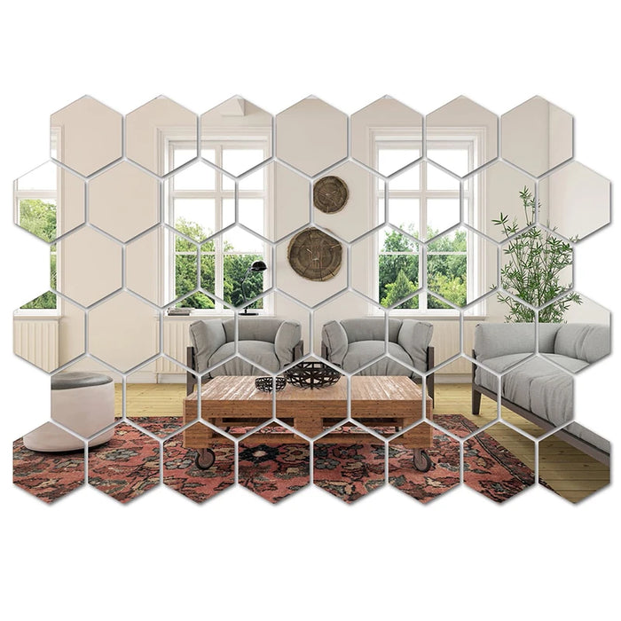 45-Piece Hexagon Mirror Wall Stickers, DIY Home Décor