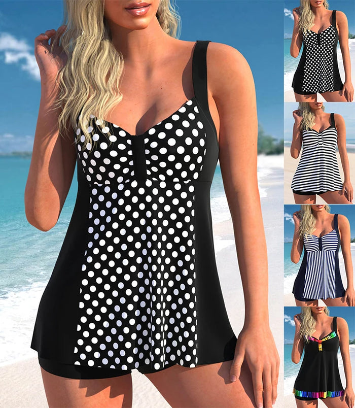 DotChic Two-Piece Polka Dot Swimsuit, Classic Holiday Vest & Skirt Set