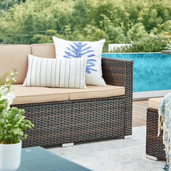SONGMICS Handwoven Rattan Garden Furniture Set – Outdoor Corner Sofa & Table