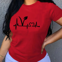 Botanical Print Short Sleeve T-Shirt – Casual Crew Neck Women’s Top
