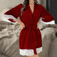 Plus Size Lace Trim Bathrobe