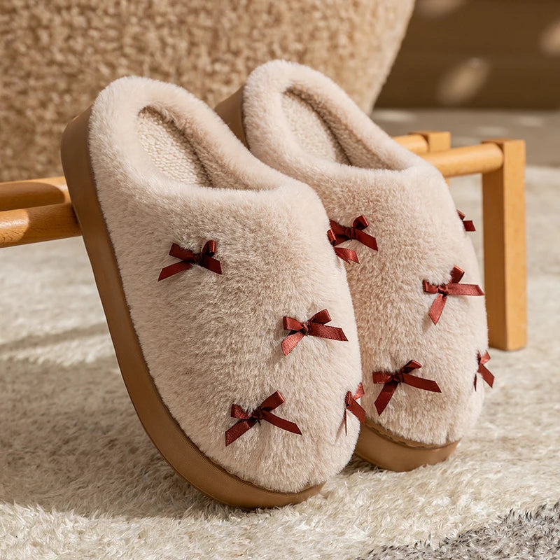 Women's Fluffy Bow Slippers