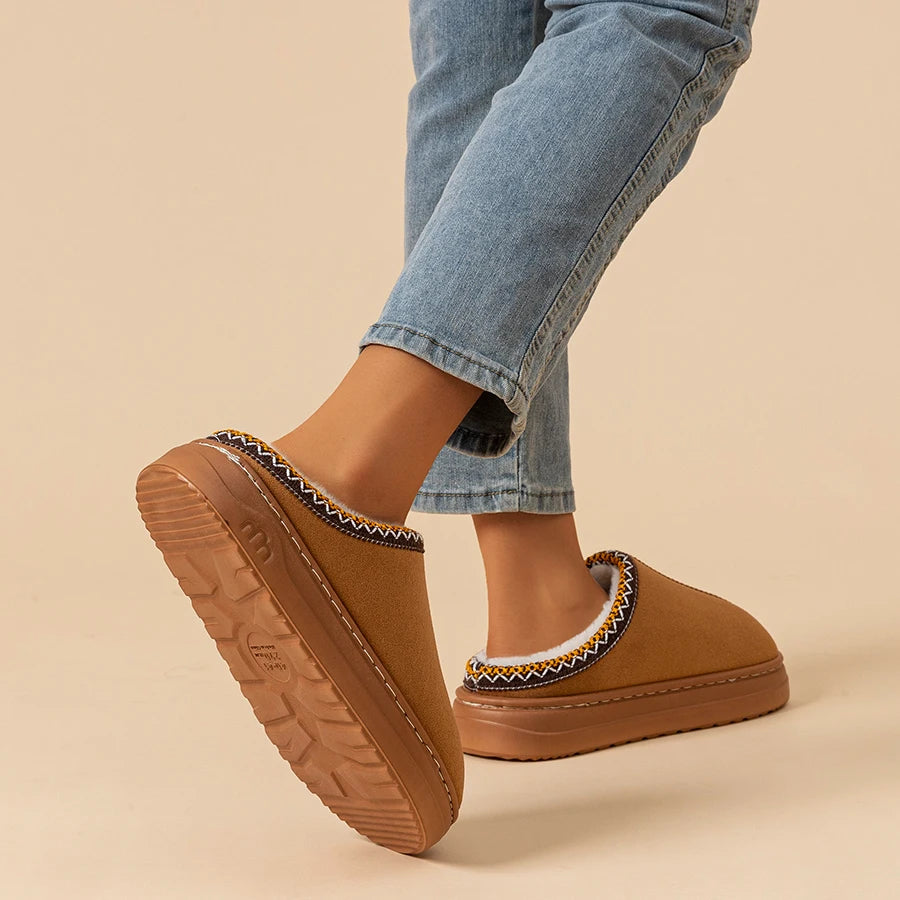 Women's Fluffy Faux Fur Slippers, Non-Slip Sole