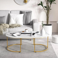Modern Marble-Effect Coffee Table – Stylish Sofa Side Table for Living Room