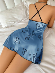 Heart & Letter Print Spaghetti Strap Nightdress