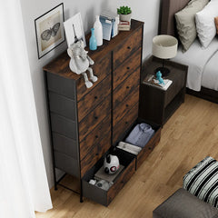 12-Drawer Storage Tower – Fabric Chest of Drawers with Wooden Top