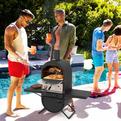 GOFLAME Outdoor Wood-Fired Pizza Oven – 2-Layer Cooking with Protective Cover