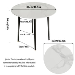 Modern Round Dining Table – 80cm Marble Top Kitchen & Dining Table for 4