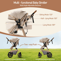 Luxurious 3-in-1 Baby Stroller – Portable High Landscape Folding Pram with Aluminum Frame