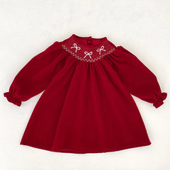 Girls' Red Bow Christmas Party Dress