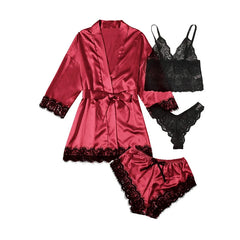 Satin Lace Trim Pajama & Robe Set