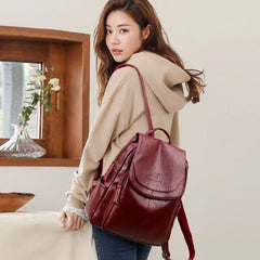 Women's Large Capacity PU Leather Backpack – Stylish Travel & School Bag
