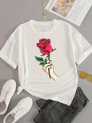 Love Letter Print Graphic T-Shirt – Casual Short Sleeve Women’s Tee