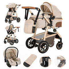 Luxurious 3-in-1 Baby Stroller – Portable High Landscape Folding Pram with Aluminum Frame