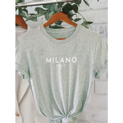 Milano Italy Letter Print T-Shirt – Casual Short Sleeve Women’s Tee